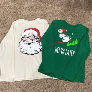 Bundle of 2 long sleeve Christmas holiday tees. Size youth XL (14-16)